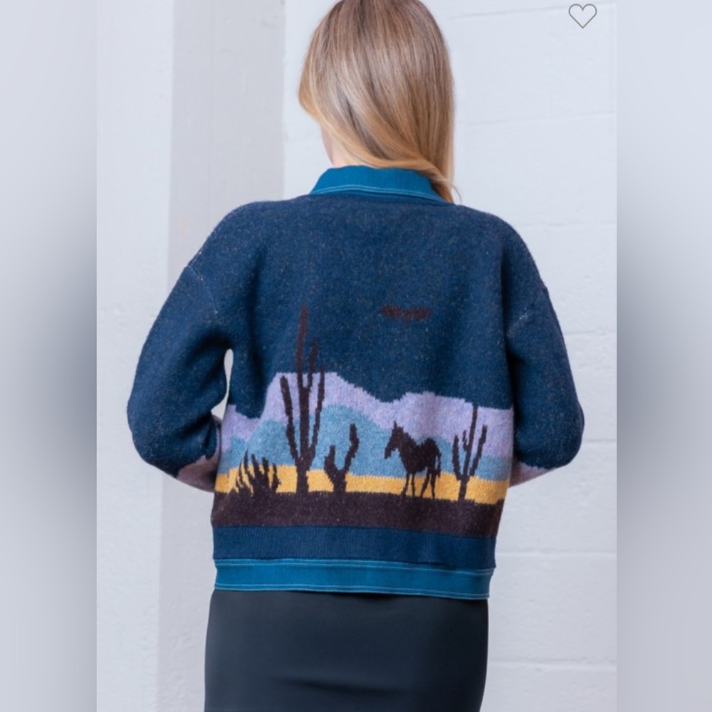 Women's Blue Desert Scene Cardigan - Picture 3 of 3